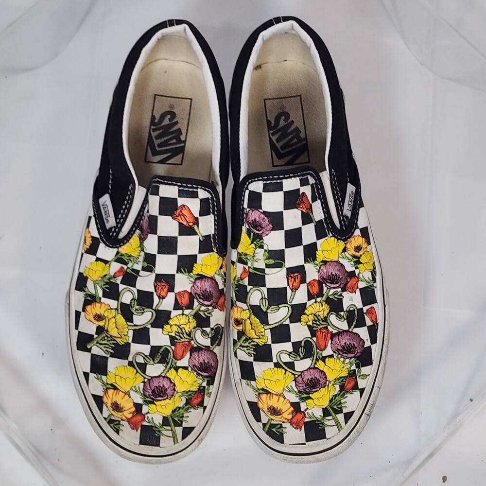 VANS OFF THE WALL Womens 6.5.Mens 5.Rose Poppy Daisy Floral Checkerboard Skate .